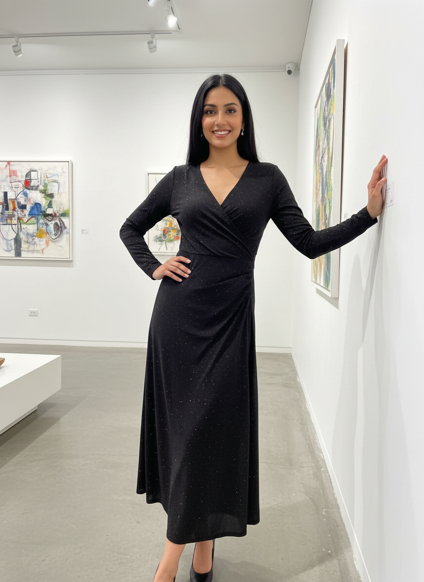 The Black Shimmering comfort party  Dress| AS-00186