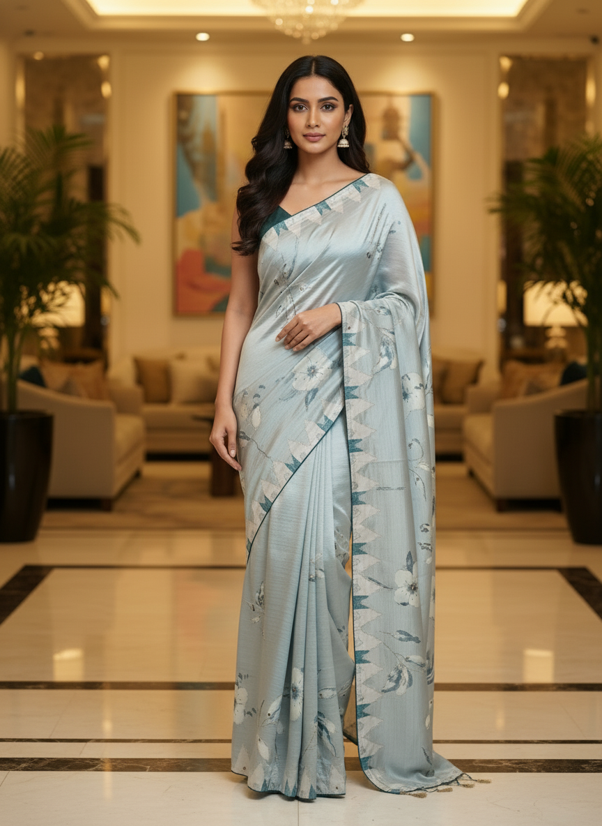 Light Blue Multicolor Saree with Pattern Print | AS-00116