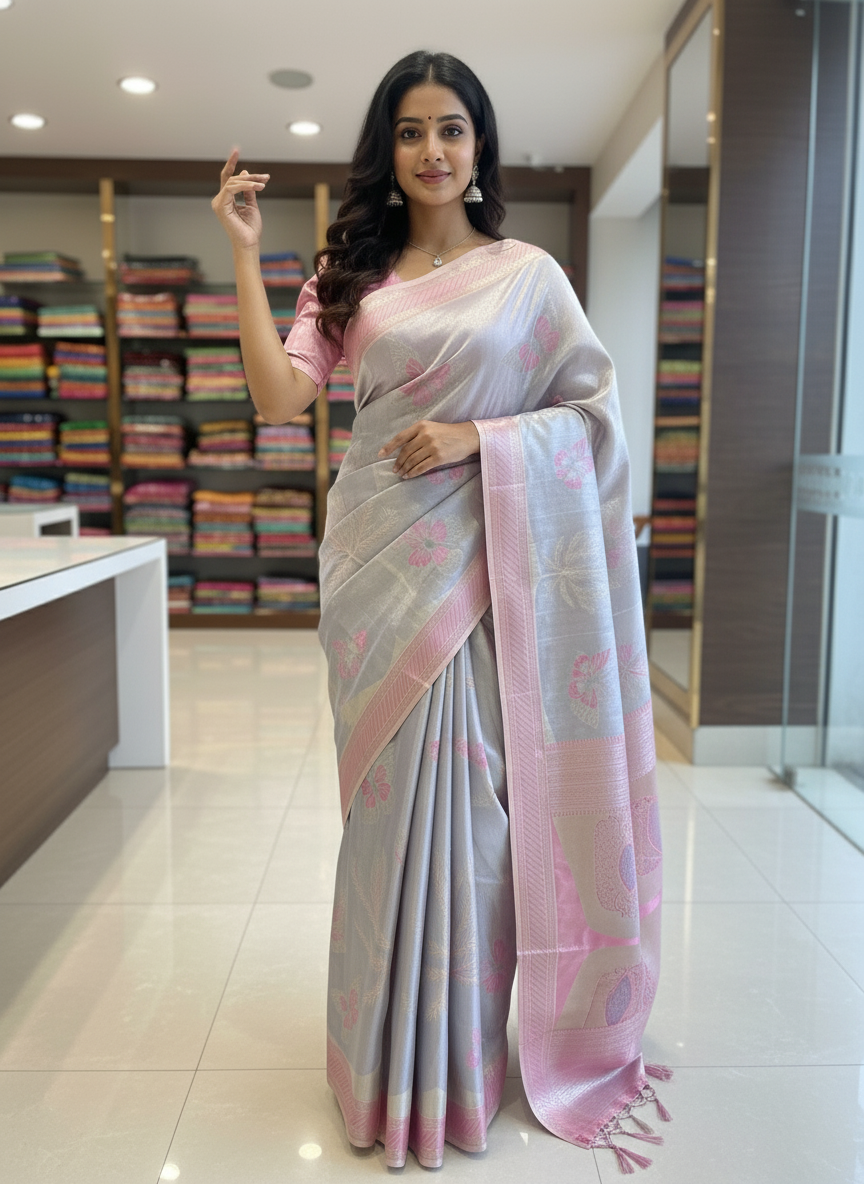 Lavender Silk Saree With Butta Design| AS-00151