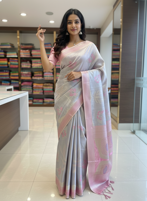 Lavender Silk Saree With Butta Design| AS-00151