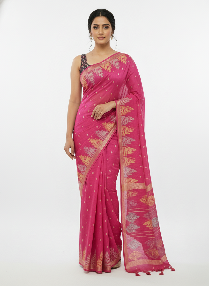 Pink Multicolor Saree with Pattern Print | AS-00114