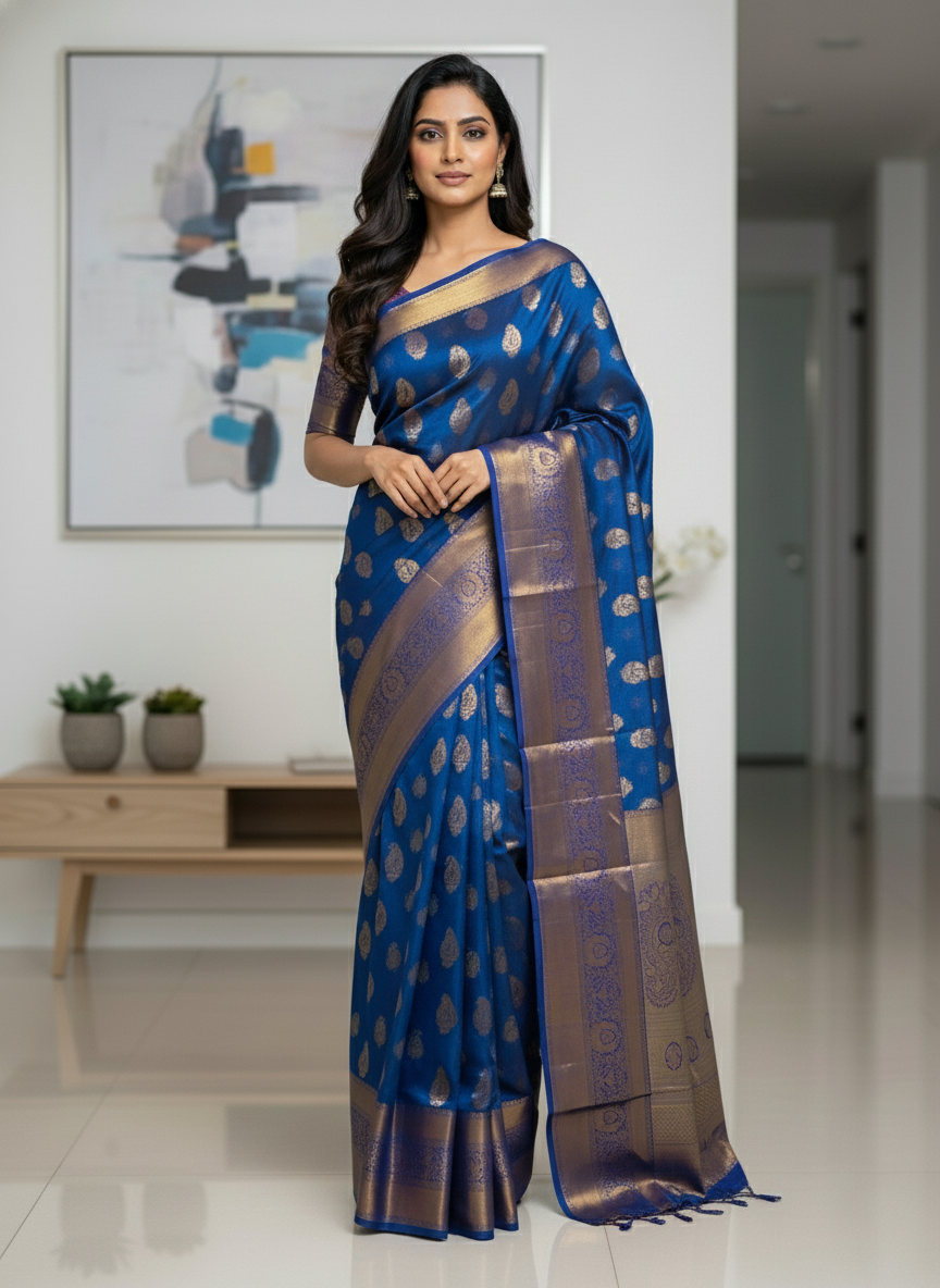 Green Kanchipuram Silk Saree With Butta Design| AS-00144