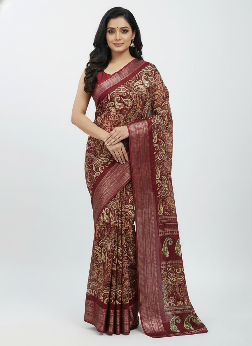 Black Multicolor Saree with Pattern Print | AS-00109