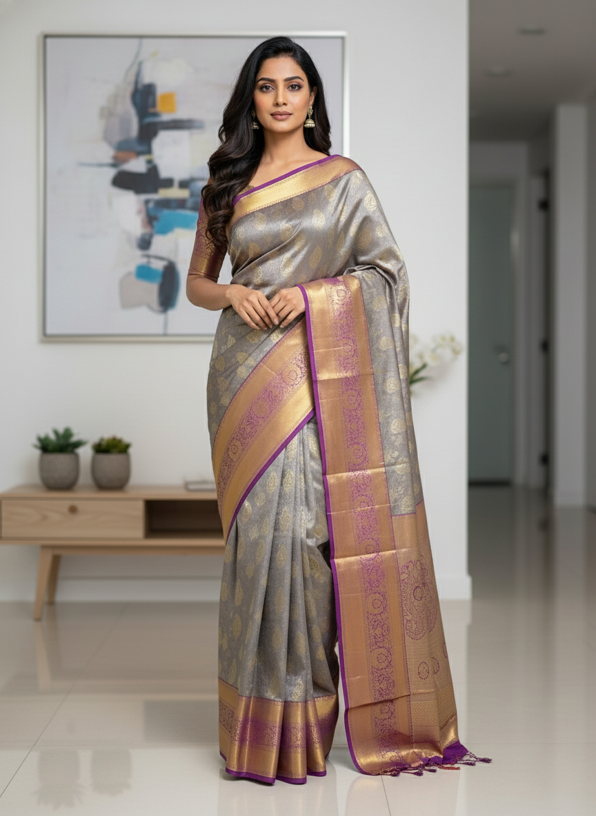 Green Kanchipuram Silk Saree With Butta Design| AS-00144