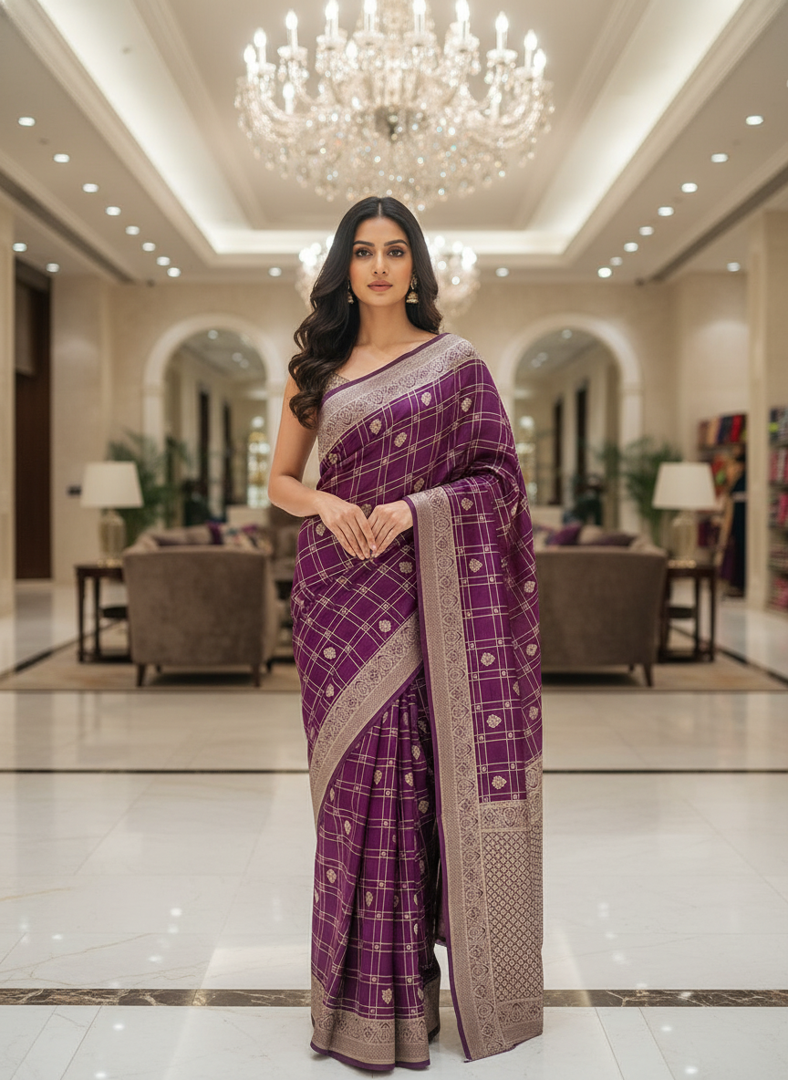 Wine Silk Saree with Woven Border| AS-00243