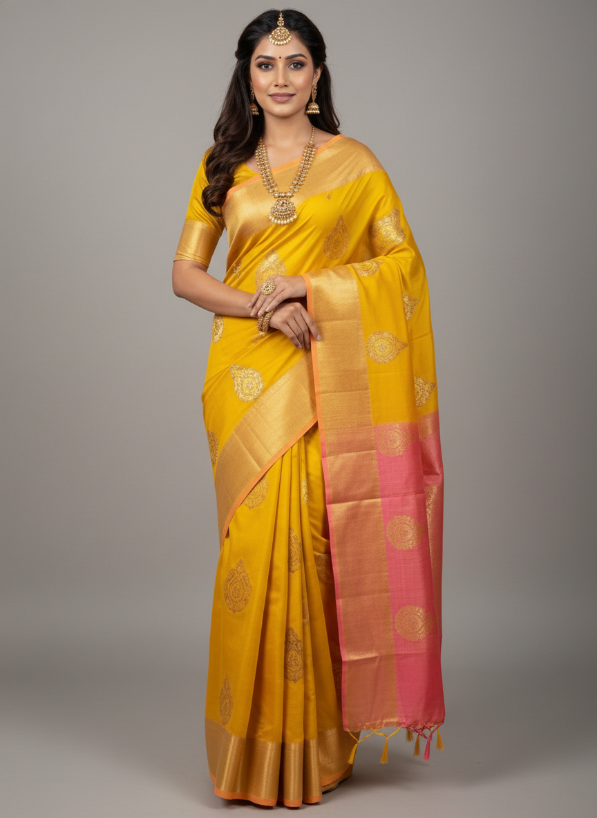 Mustard Pure Kancheepuram Silk Saree |AS-0077