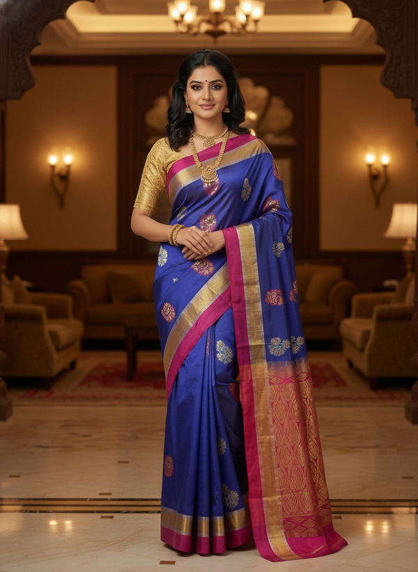 Navy Pure Kancheepuram Silk Saree |AS-0064