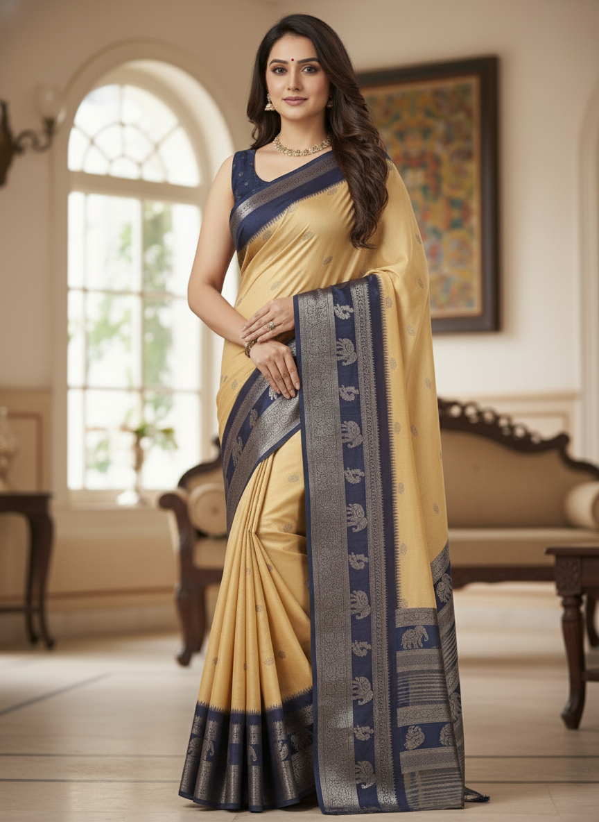 Emerald cream Printed Soft chiffon Saree | AS-0094