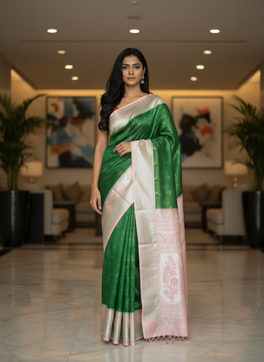 Red Kanchipuram Silk Saree With Butta Design| AS-00129