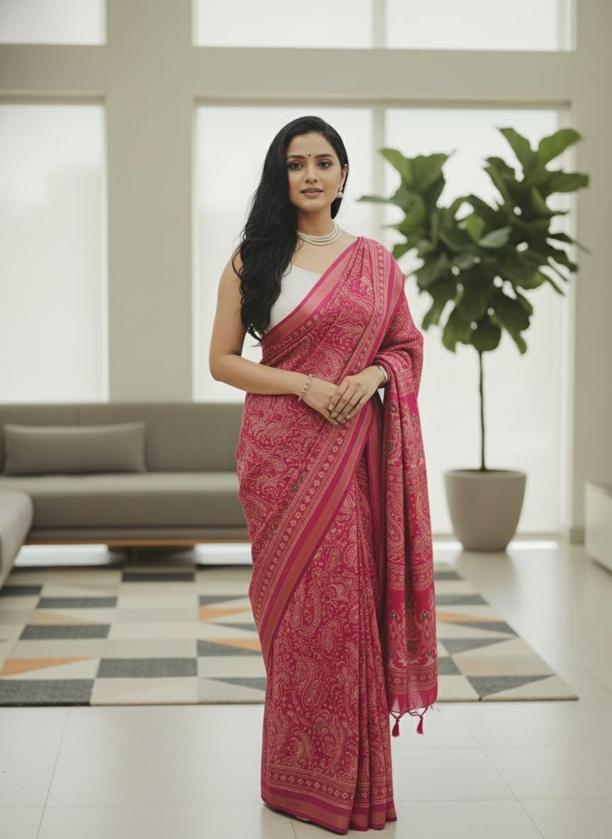 Black Floral Printed Chiffon Saree with Border| AS-00104