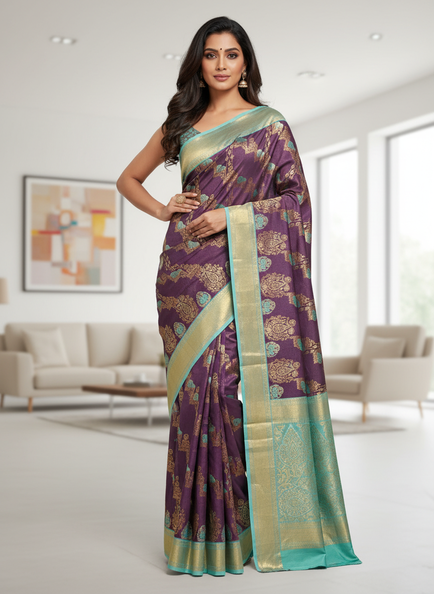Semi silk Kanchipuram With Butta Design| AS-00132