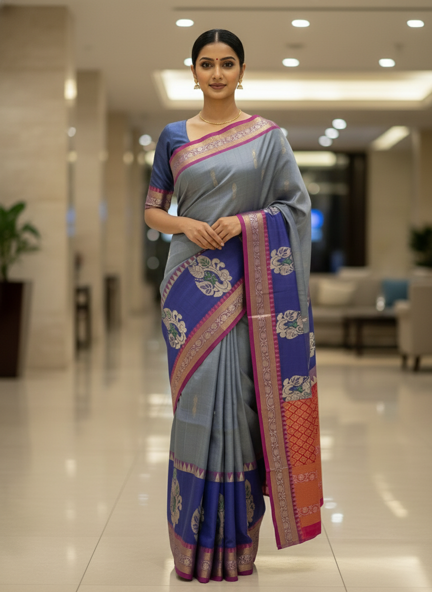 Blue  Pure Kancheepuram Silk Saree |AS-0085