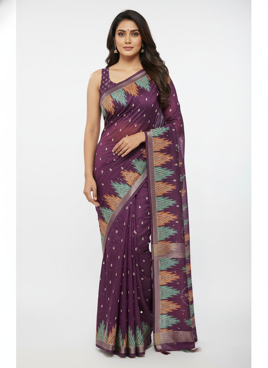 Pink Multicolor Saree with Pattern Print | AS-00114