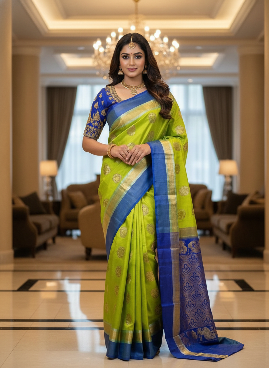 Parrot Green Pure Kancheepuram Silk Saree |AS-0066
