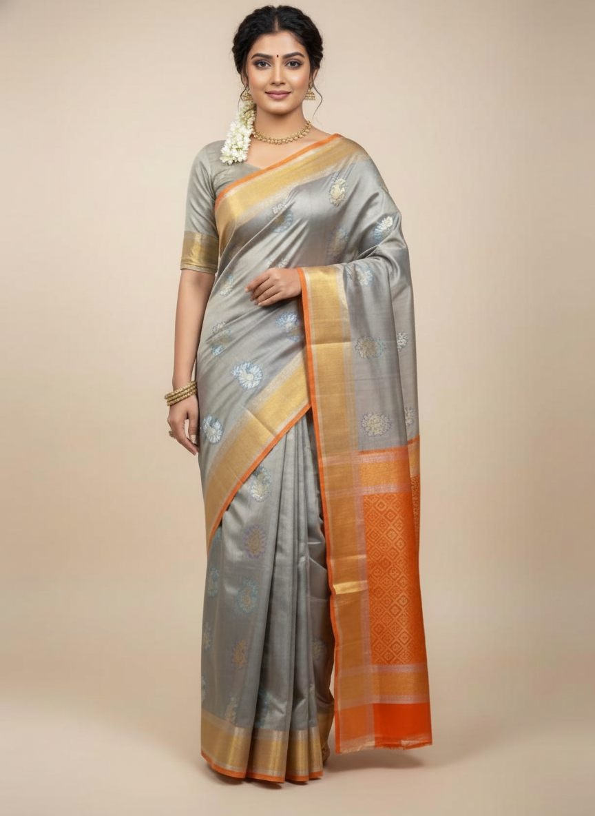 Grey Pure Kancheepuram Silk Saree |AS-0067
