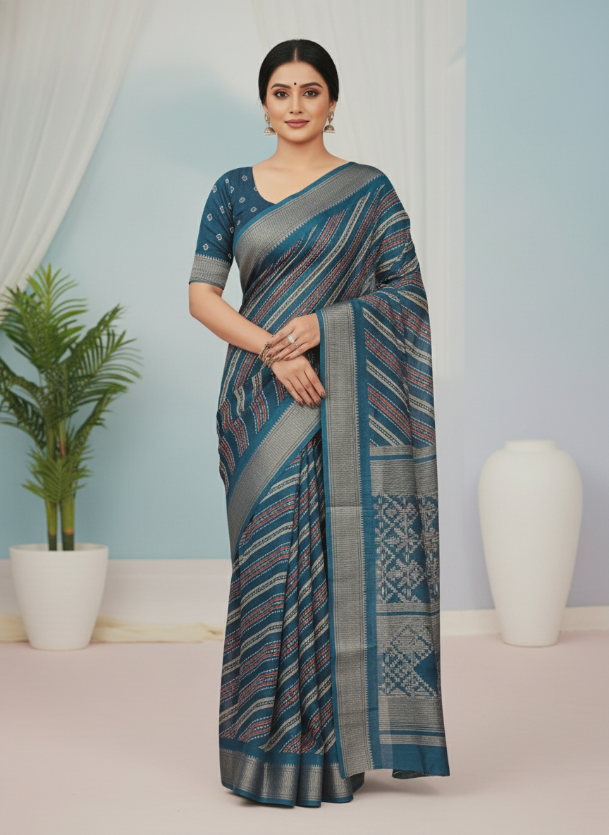 Emerald green Printed Soft chiffon Saree | AS-0097