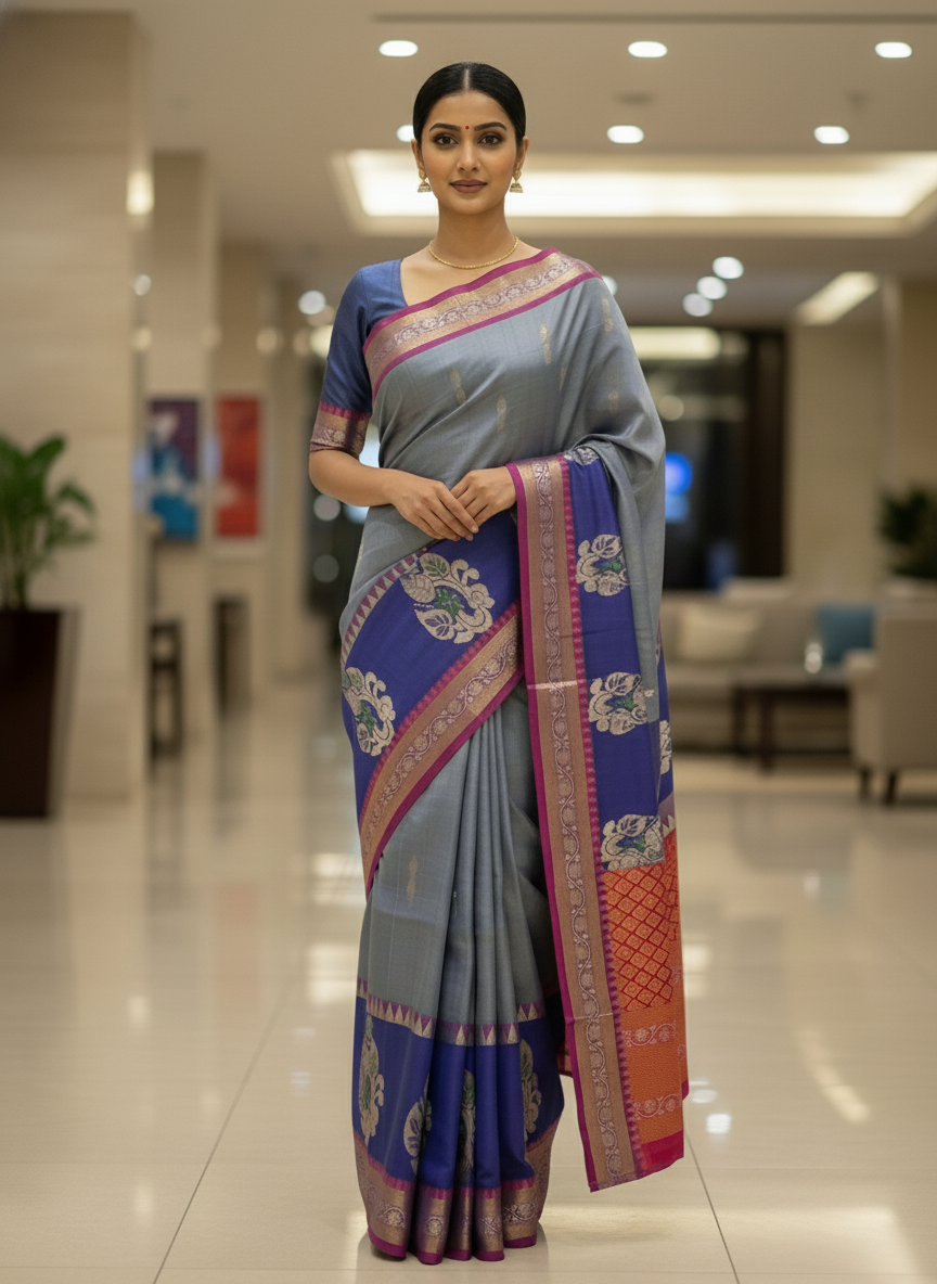 Blue  Pure Kancheepuram Silk Saree |AS-0085