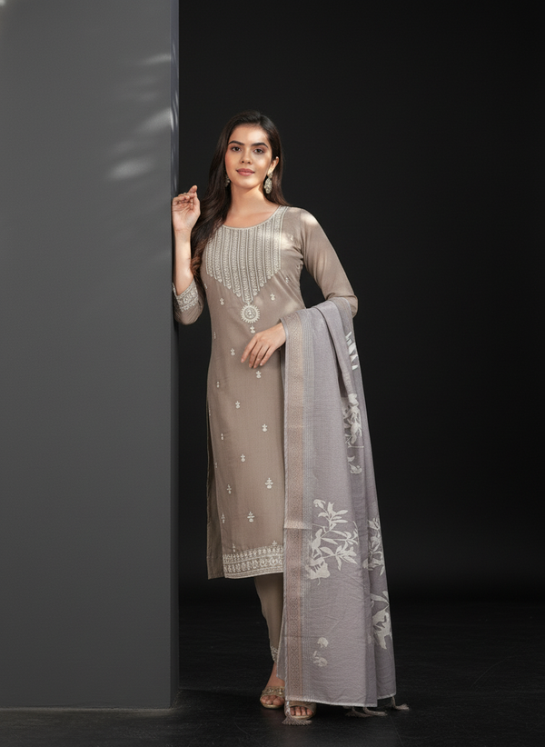 Golden Cotton Straight Kurta with Temple Embroidery