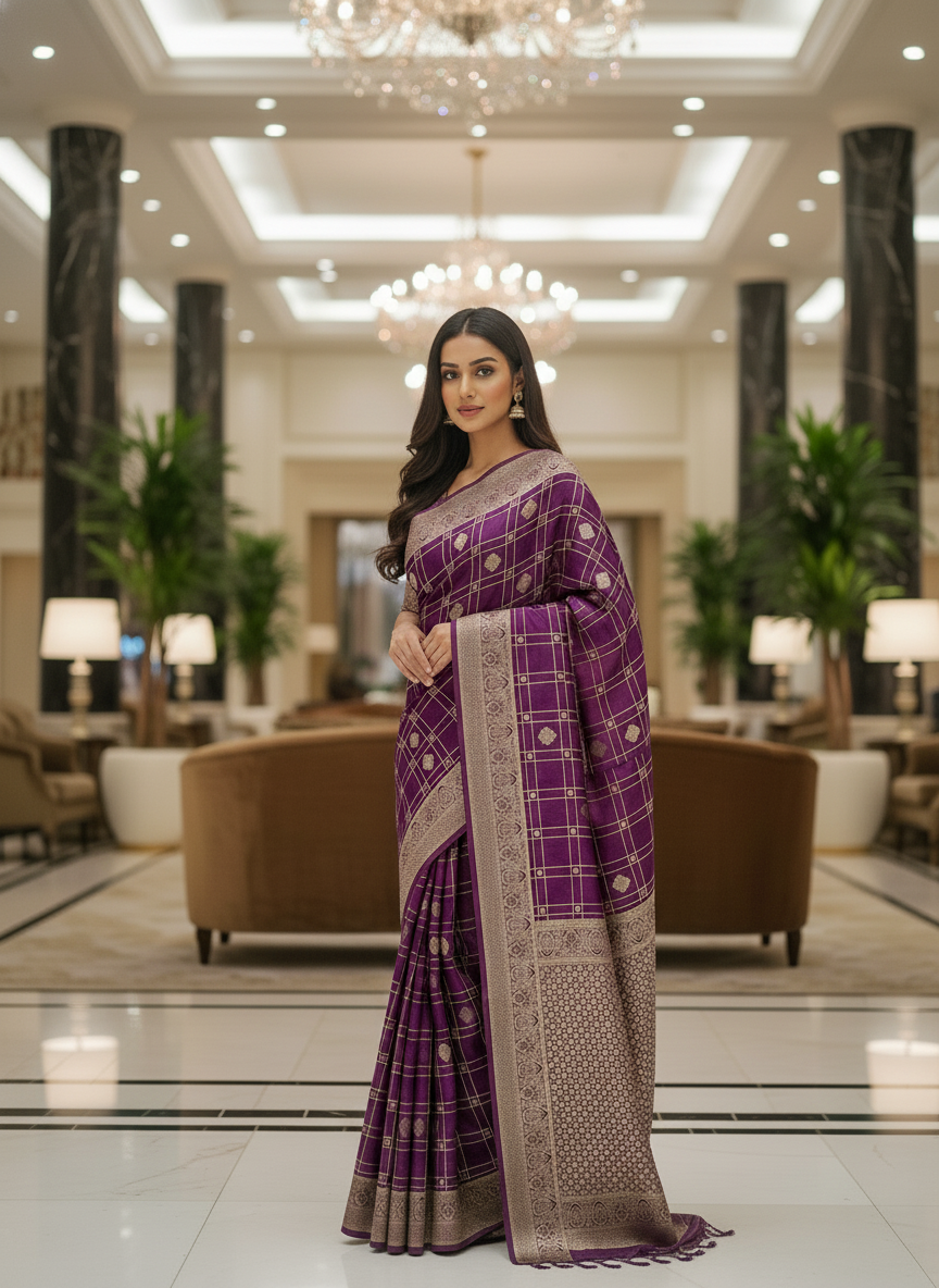 Wine Silk Saree with Woven Border| AS-00243