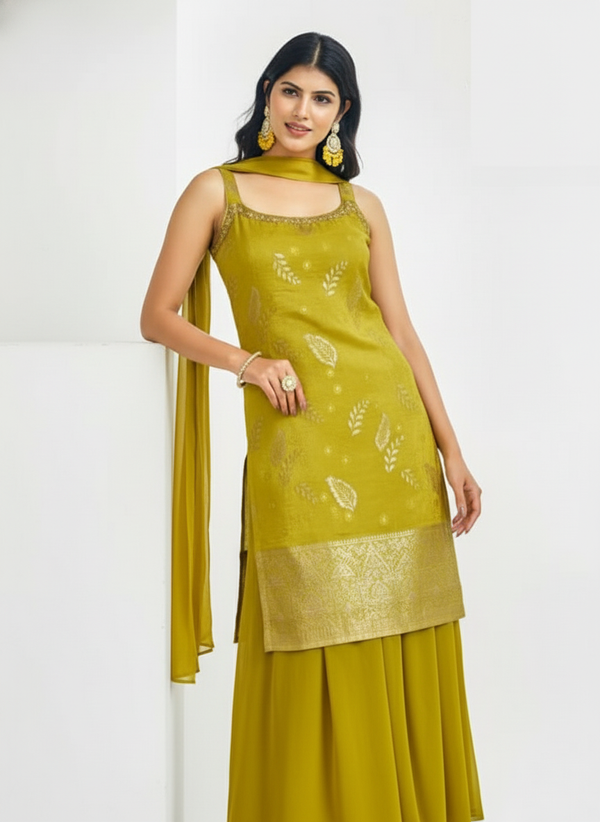 Anu Resham Mustard Palazzo Suit with Dupatta