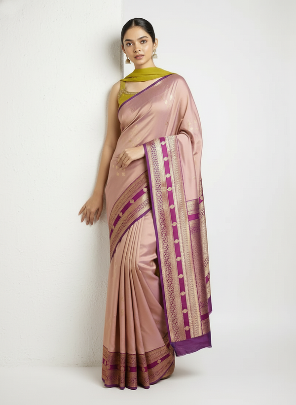 Pastel Onion Pink Color Art Silk Saree With Small Golden Buttas Over Body