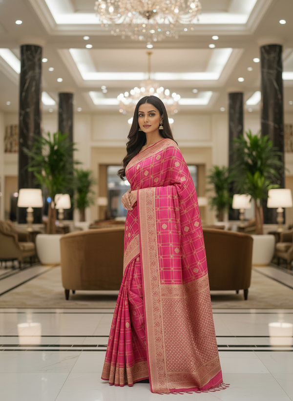 Wine Silk Saree with Woven Border| AS-00243
