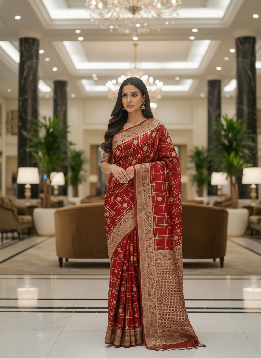 Wine Silk Saree with Woven Border| AS-00243