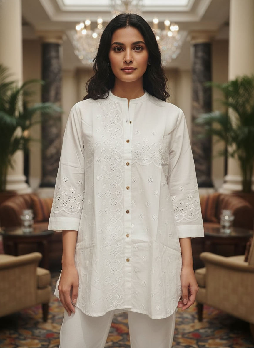 White New Summer Cotton Regular Fit Top|AS-00164