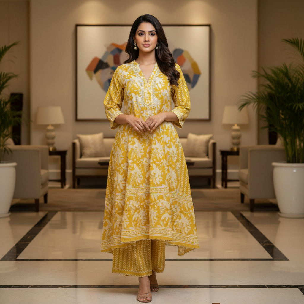 Yellow Cotton Printed Salwar Suit with Dupatta| AS-00172