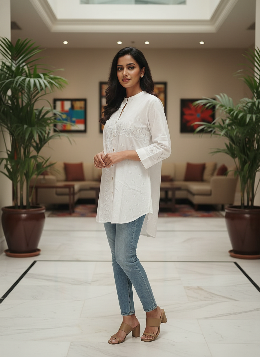 White New Summer Cotton Regular Fit Top|AS-00164