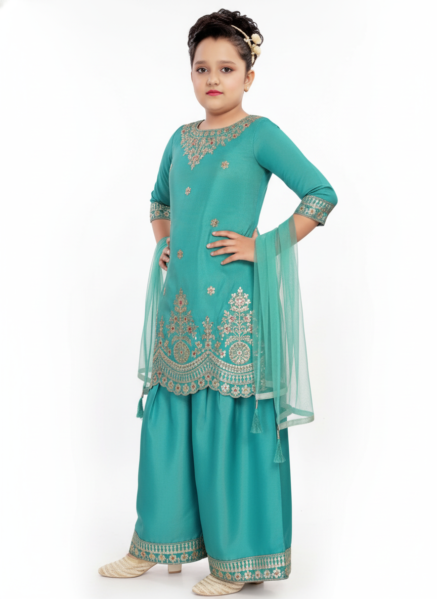 Rama green  Lehenga Choli And Dupatta For Girls| AS-K18