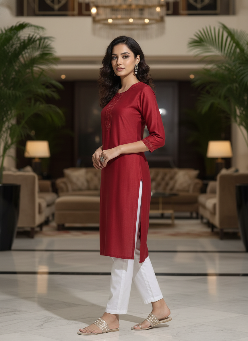 Mustard solid  straight cut kurta | AS-00166