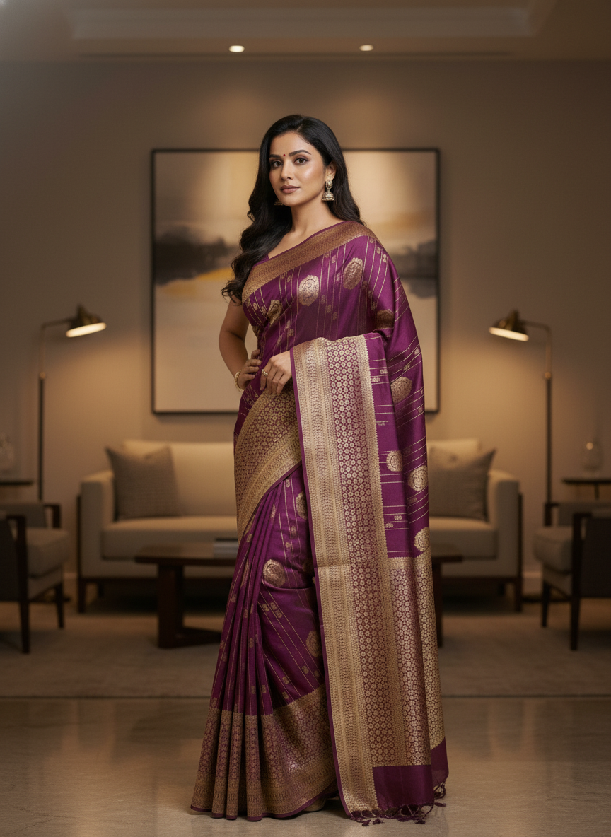 Navy Semi Silk Saree with Woven Border| AS-00247