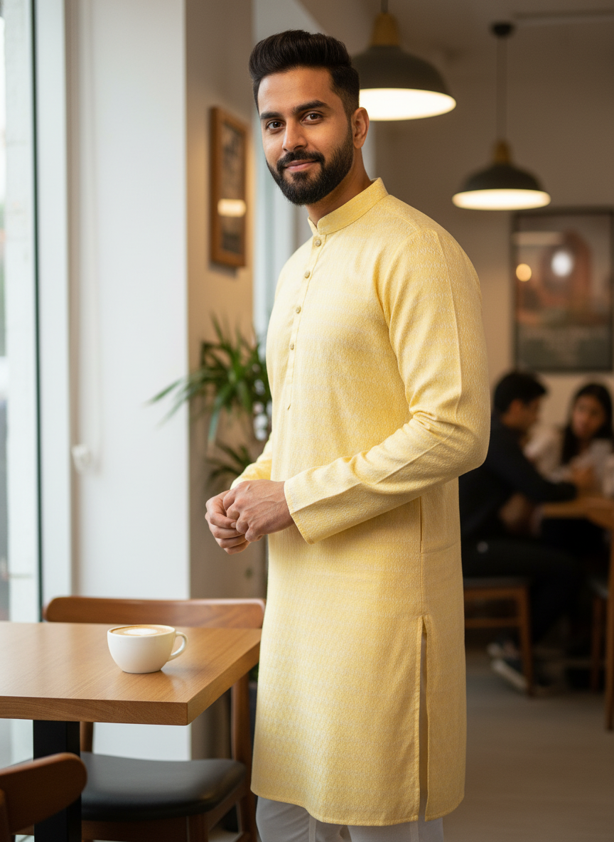 Yellow Embroidery Minimalist Kurta Pajama| AS-M01