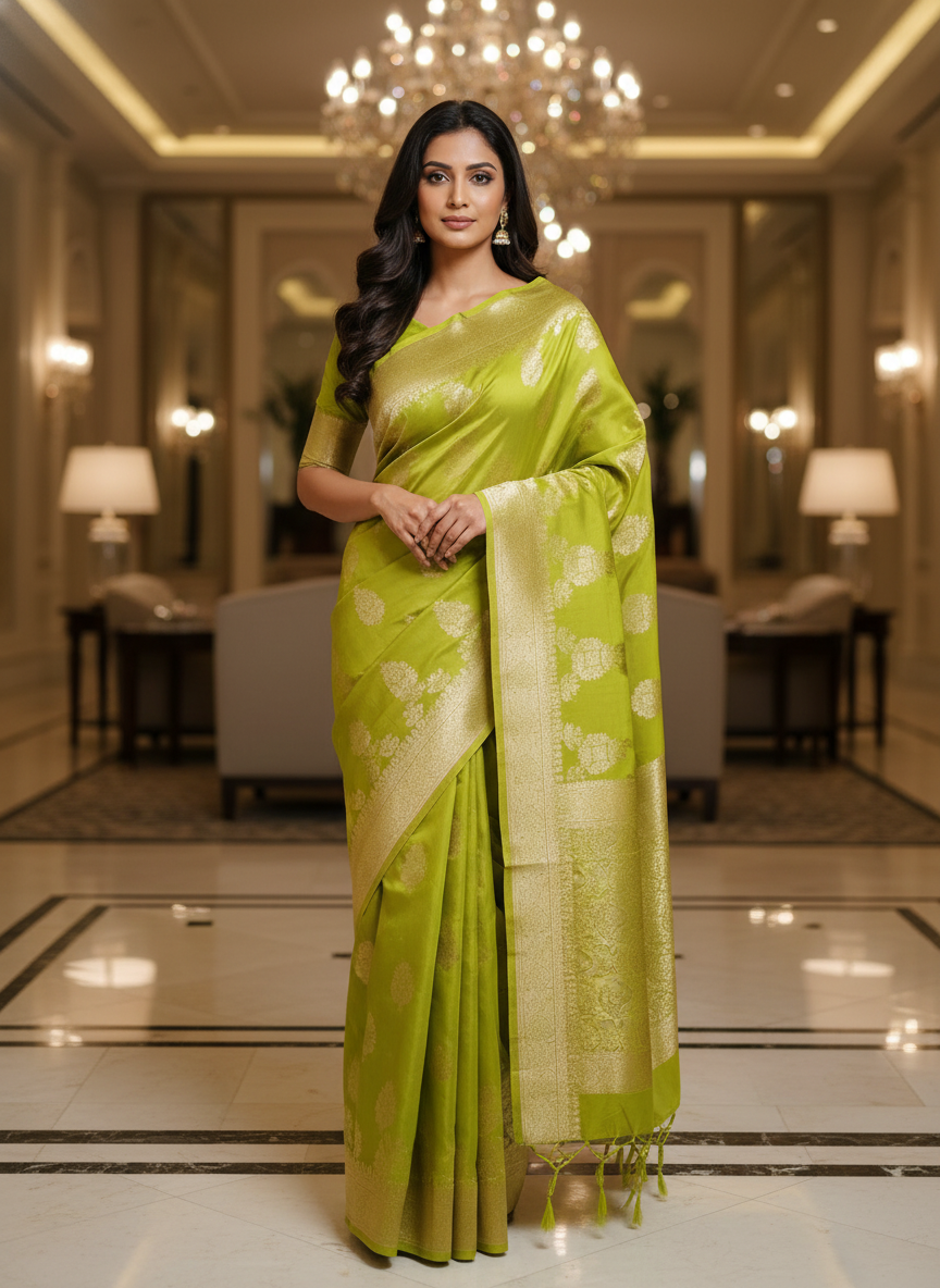 Mustard Semi Silk Saree with Woven Border| AS-00246