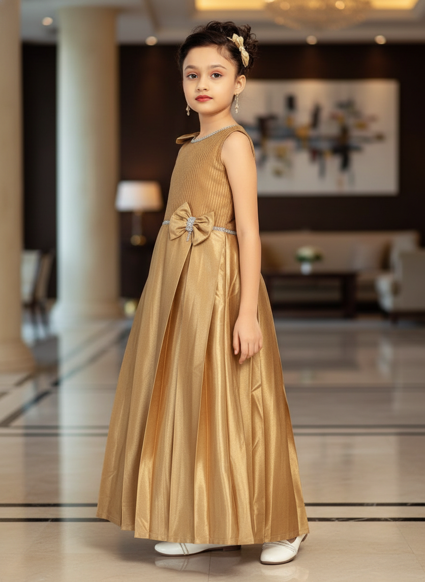 Gold  party wear frock For Girls| AS-K19
