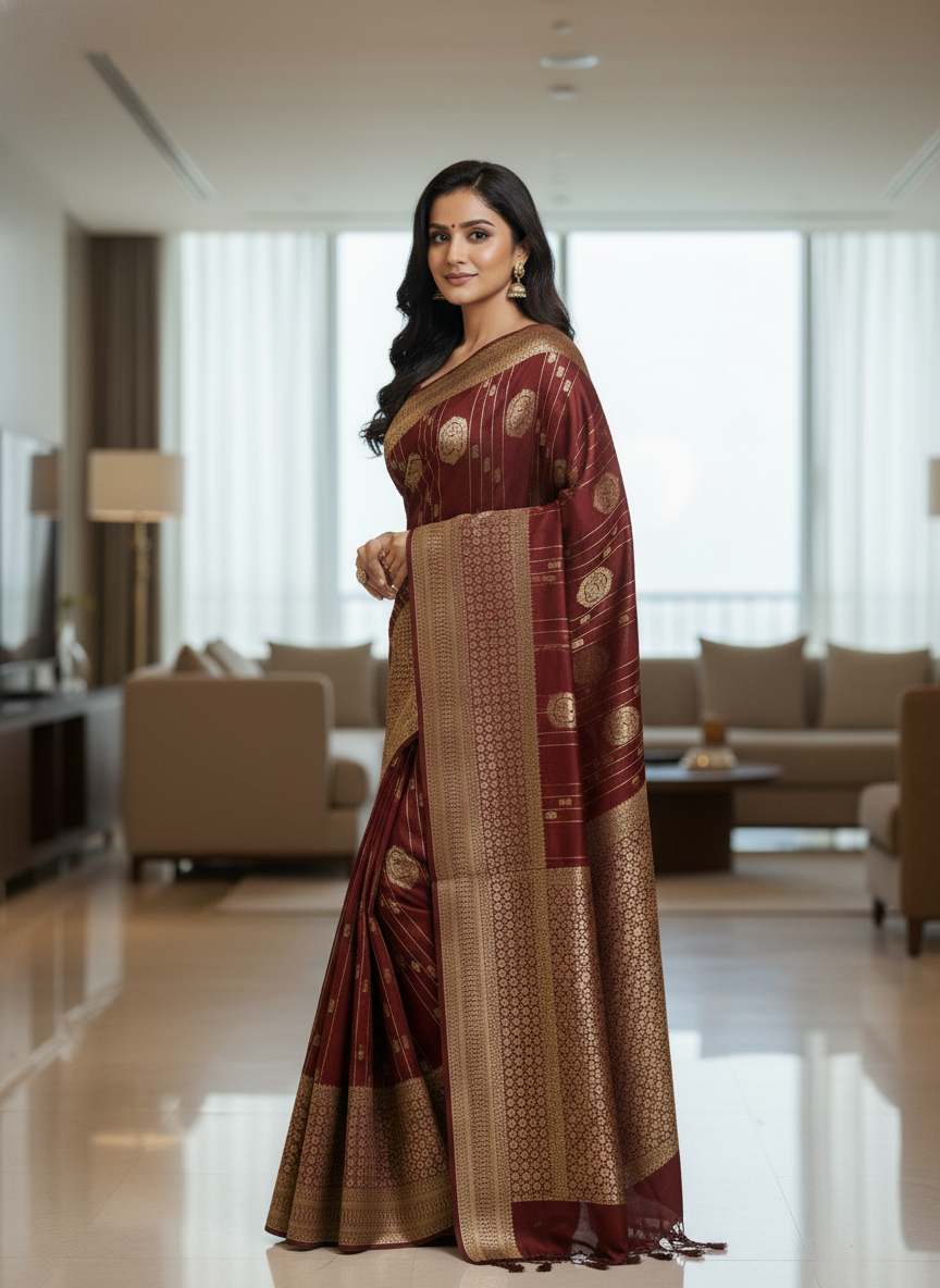 Navy Semi Silk Saree with Woven Border| AS-00247