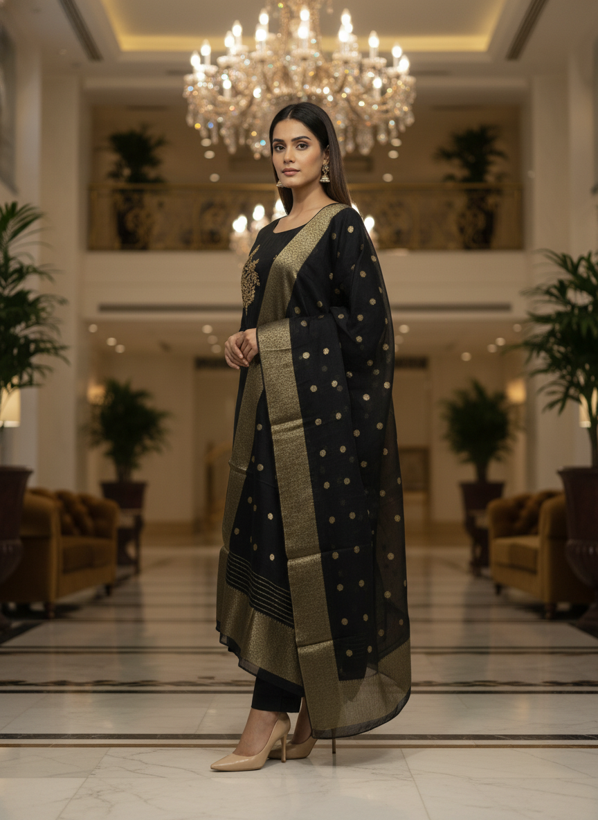 Elegant Mustard Kurta Set with Banarasi Dupatta| AS-00190