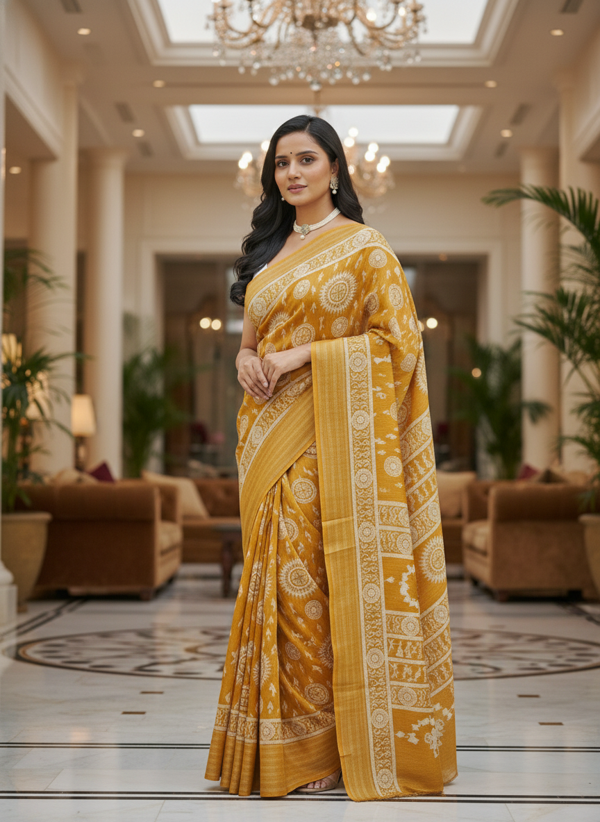 Emerald rama green Printed Soft chiffon Saree | AS-0089