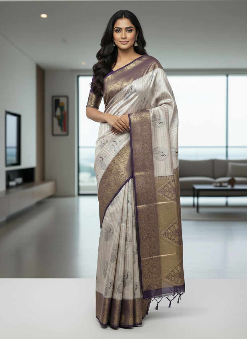 Semi silk Mustard Kanchipuram With Butta Design| AS-00134
