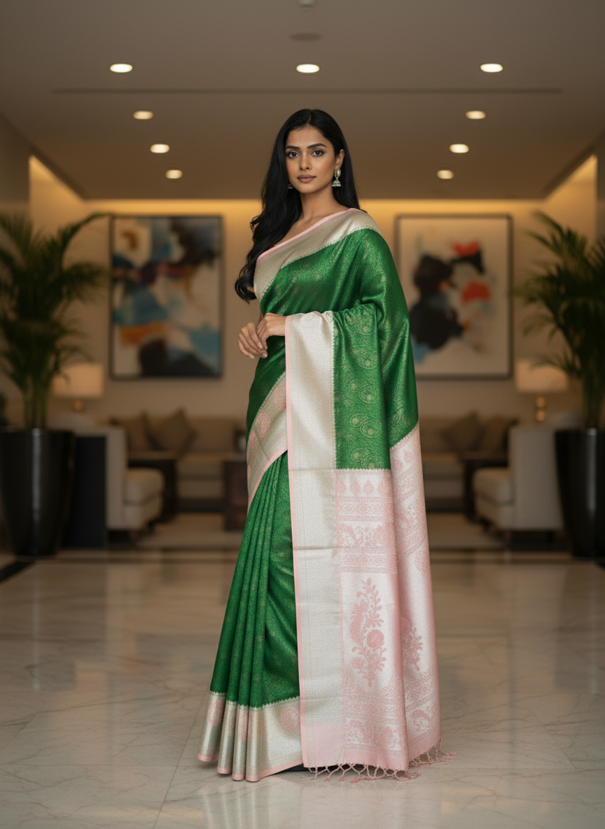 Red Kanchipuram Silk Saree With Butta Design| AS-00129