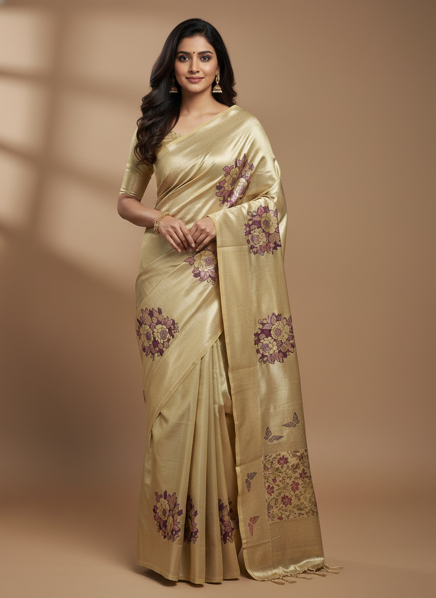 Yellow Kanchipuram Silk Saree With Butta Design| AS-00148