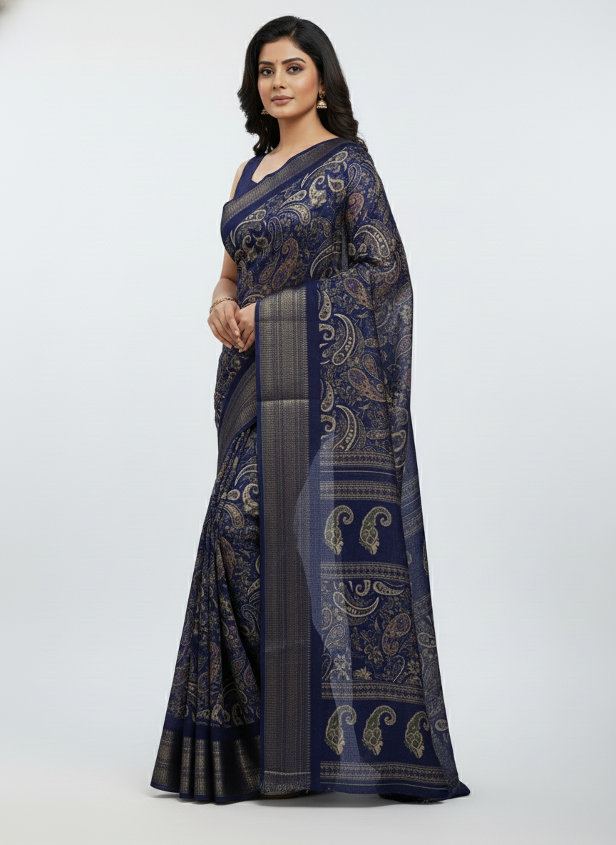 Black Multicolor Saree with Pattern Print | AS-00109