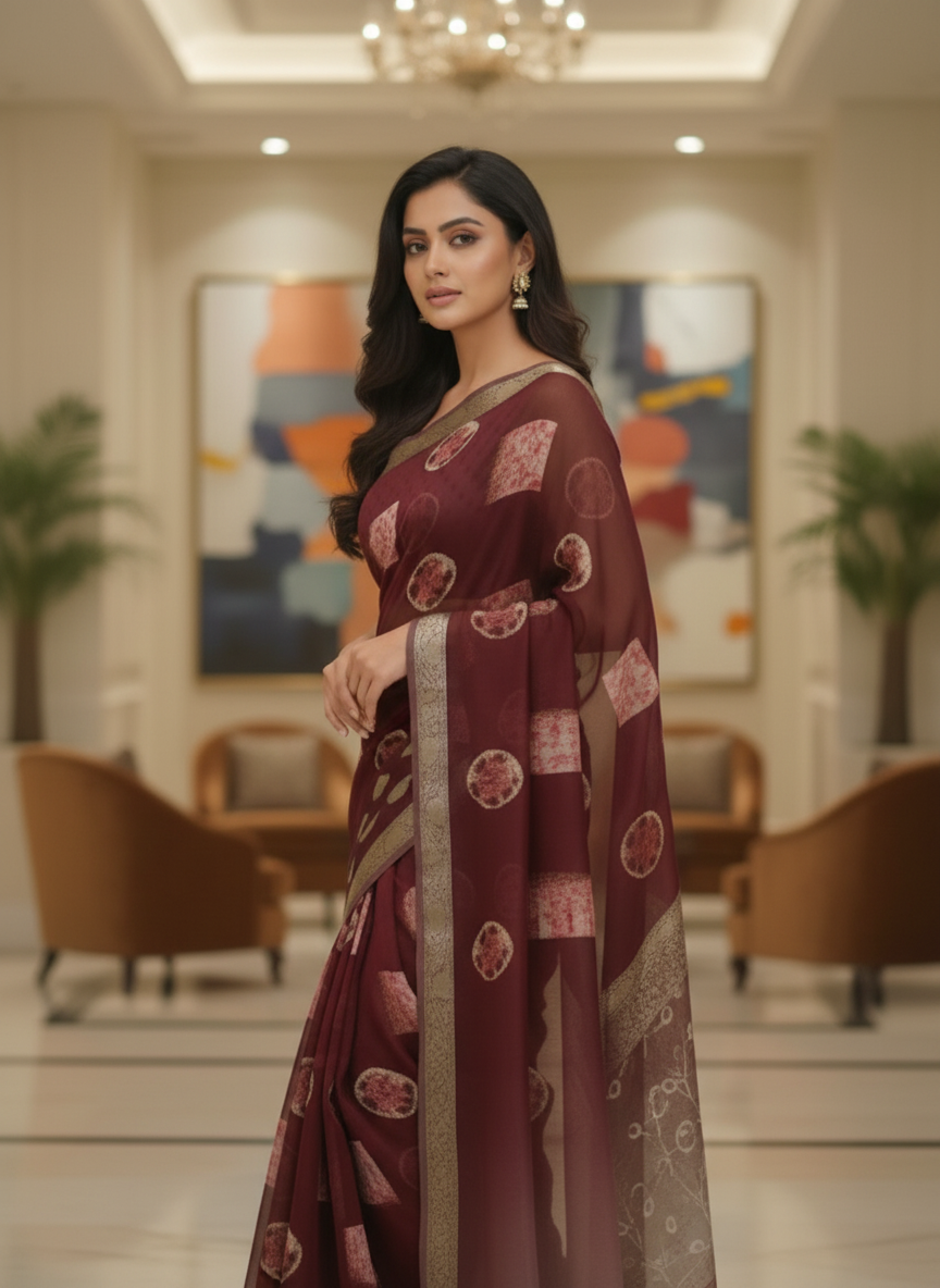 Brown Multicolor Saree with Pattern Print | AS-00117