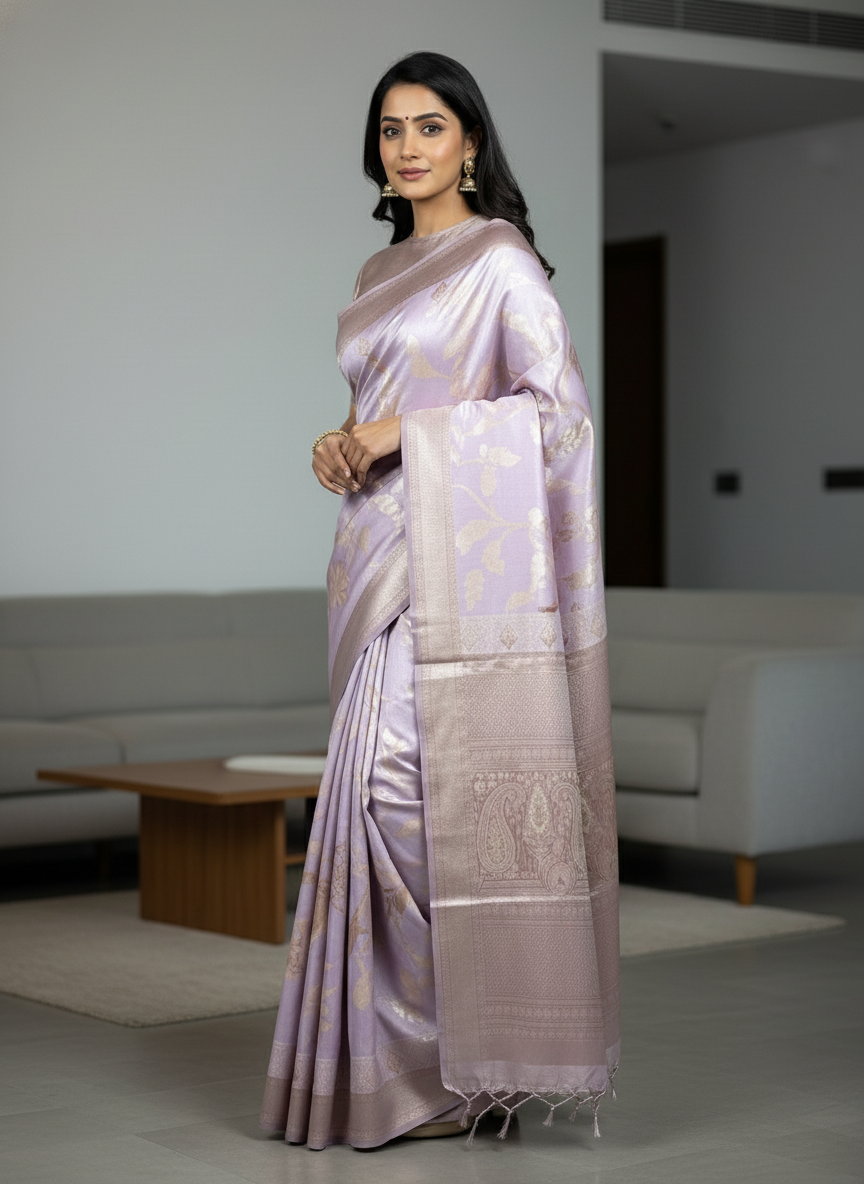 Lavender  Kanchipuram Silk Saree With Butta Design| AS-00149