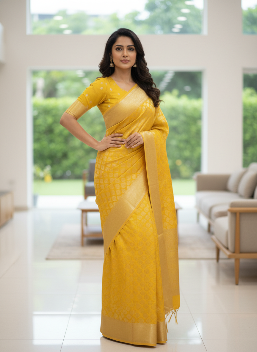 Gold Kanchipuram Silk Saree With Butta Design| AS-00145