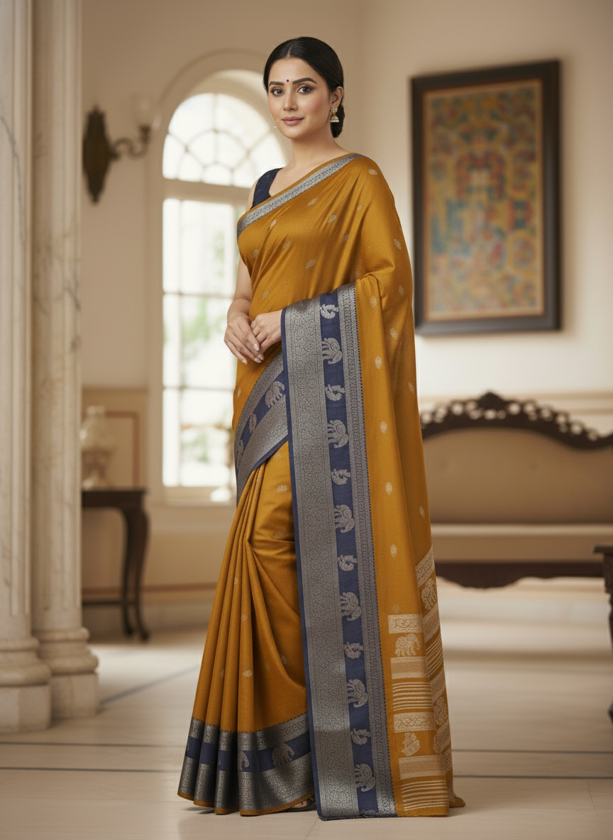 Emerald cream Printed Soft chiffon Saree | AS-0094