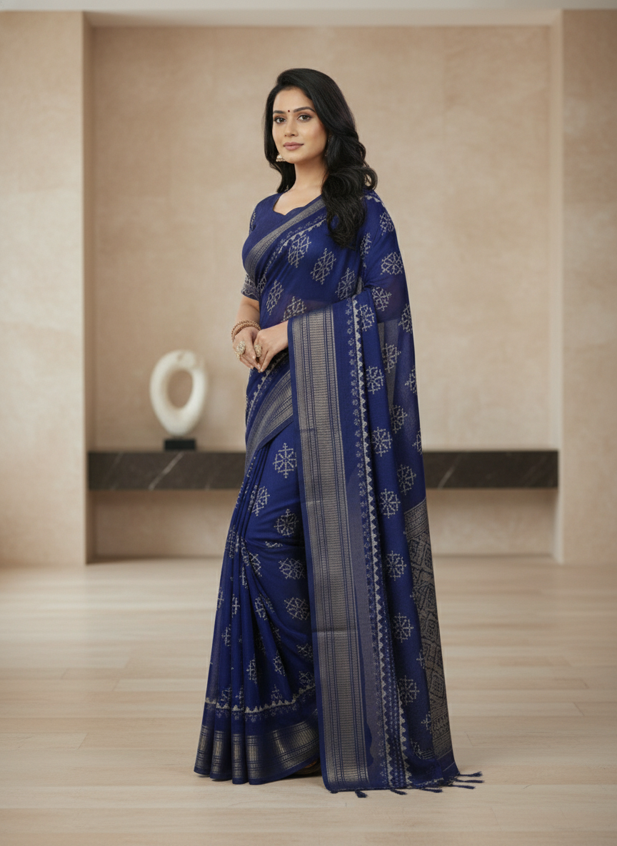 Maroon Floral Printed Chiffon Saree with Border| AS-00103