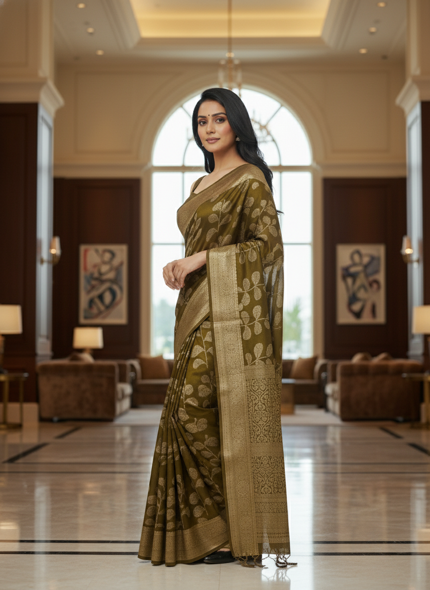 Emerald blue  Printed Soft chiffon Saree | AS-0091
