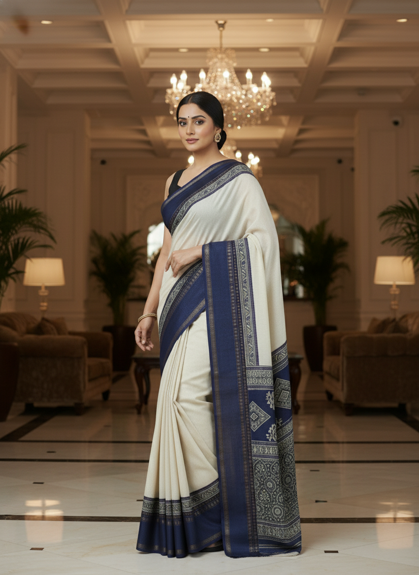 Emerald black border Printed Soft chiffon Saree | AS-0092